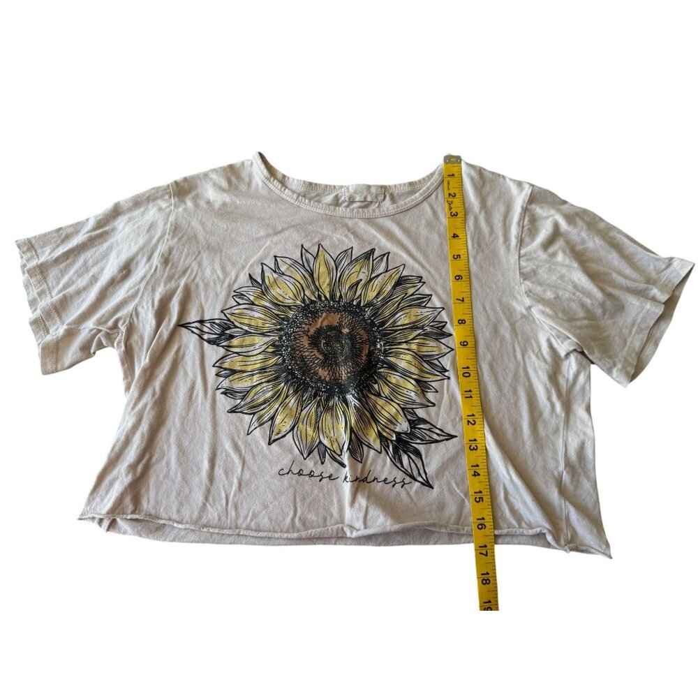 Sunflower Womens Graphic T-Shirt Beige Short Sleeve Cropped Style Cotton Blend S - Picture 5 of 5